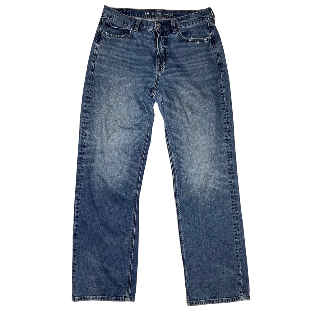 American Eagle Low-Rise Baggy Jeans Womens 10 Regular Med Wash Blue Distressed
